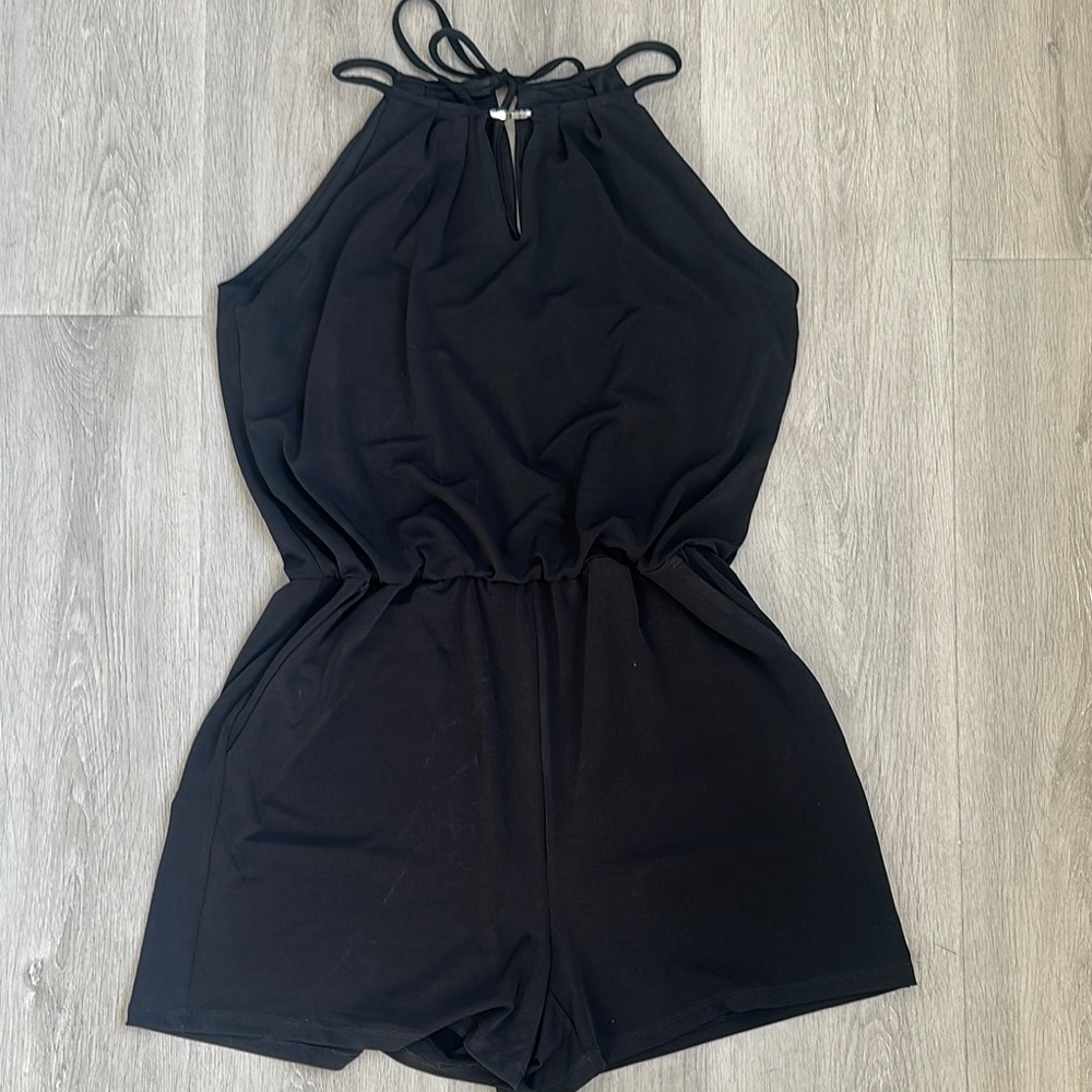 White House Black Market Black Halter Shorts Romper size XS